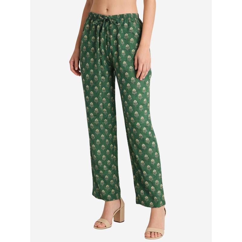 Bonjour Women Rayon Relaxed-Fit Lounge Pyjama Pants - Dark Green (S)
