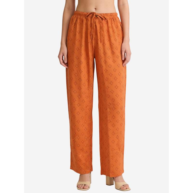 Bonjour Women Rayon Relaxed-Fit Lounge Pyjama Pants - Orange (S)