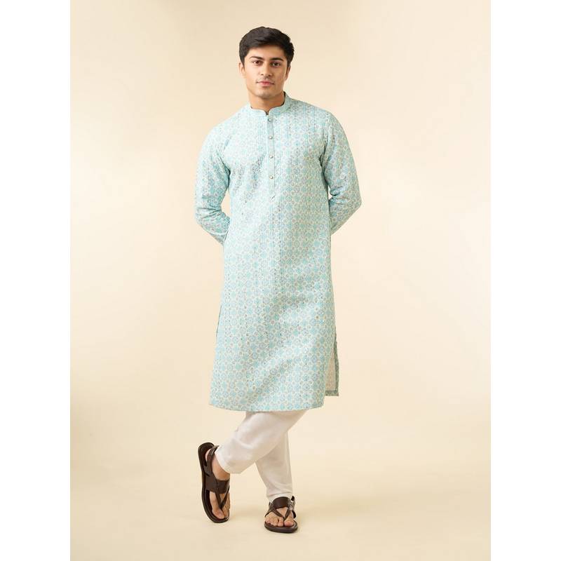 Diwas by Manyavar Light Blue Georgette Men Kurta with Pyjama (2XL)