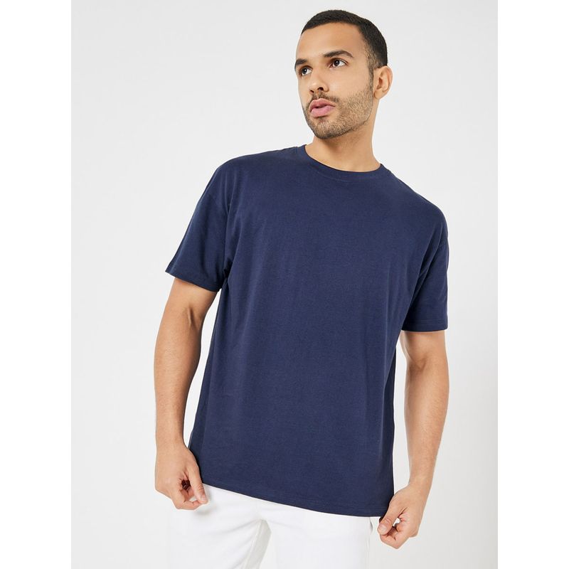 Styli Back Paisley Print Oversized T-Shirt - Navy Blue (M)