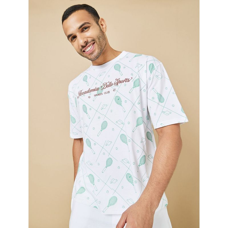 Styli All Over Print Compact Jersey Oversized T-Shirt - White (XL)