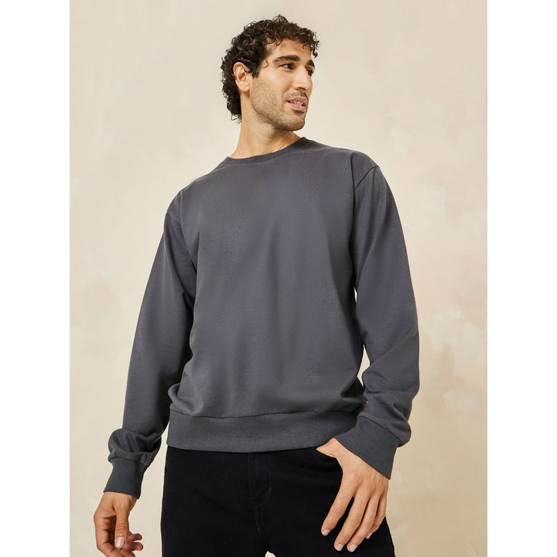 Styli Relaxed Fit Cotton Terry Sweatshirt - Charcoal (L)