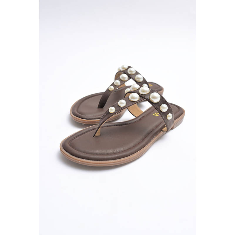 ELVIRAA Pearl Thong Brown Flats(EURO 36)