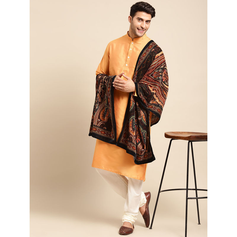 KISAH Men Orange Kurta Churidar and Dupatta (Set of 3) (38)