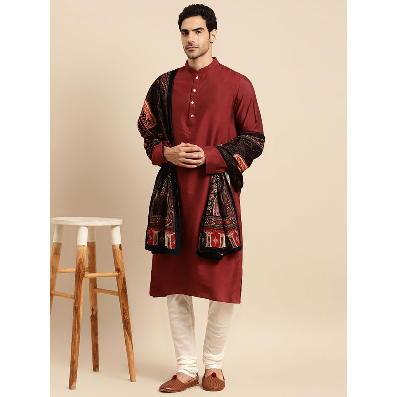 KISAH Men Maroon Kurta Churidar and Dupatta (Set of 3) (38)