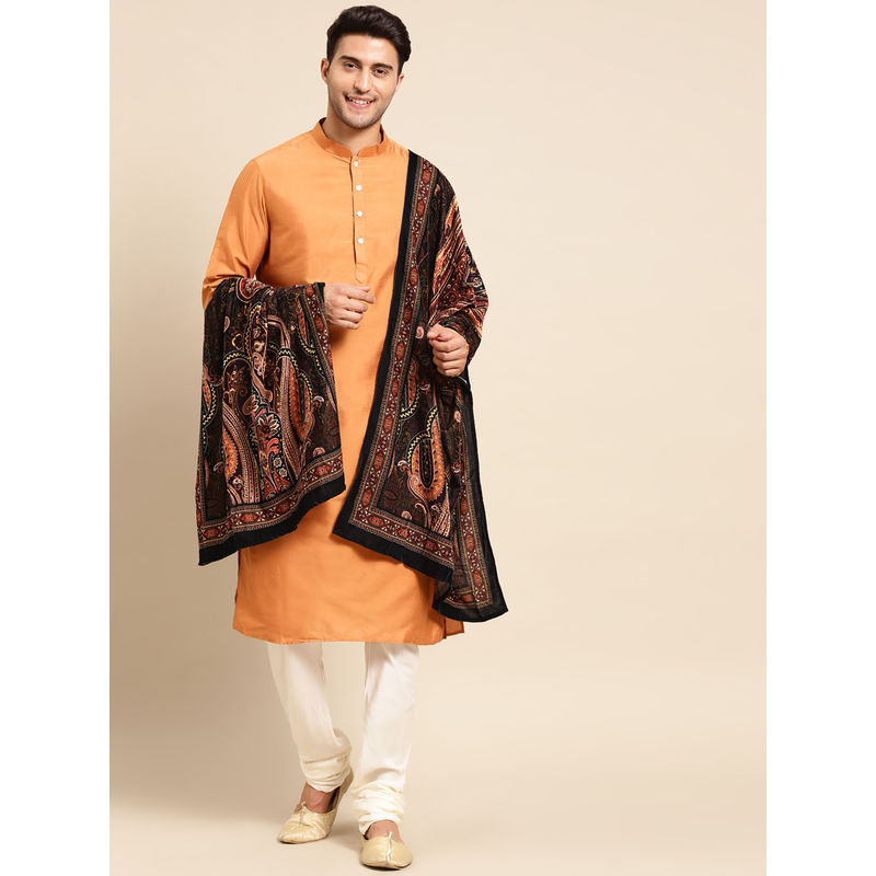 KISAH Men Orange Kurta Churidar and Dupatta (Set of 3) (38)