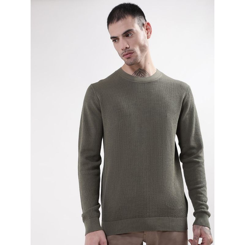Matinique Men Olive Solid Sweater (S)