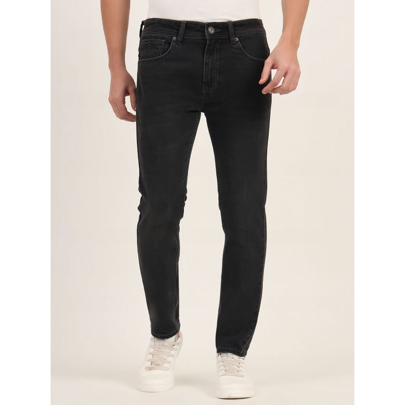 Greenfibre Charcoal Grey Washed Cotton Stretch Slim Fit Casual Jeans (30)