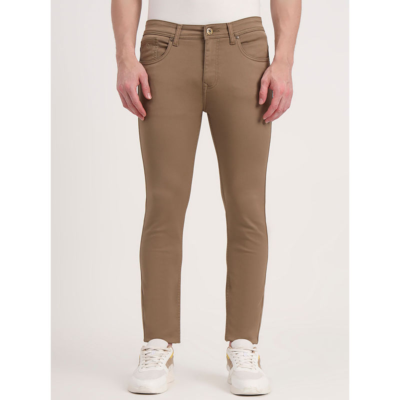 Greenfibre Brown Cotton Blend Washed Slim Fit Jeans (30)