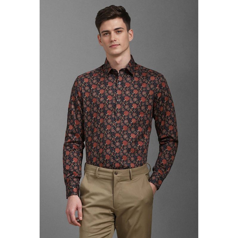 Louis Philippe Men Black Regular Fit Floral Print Full Sleeves Wedding Shirt (40)