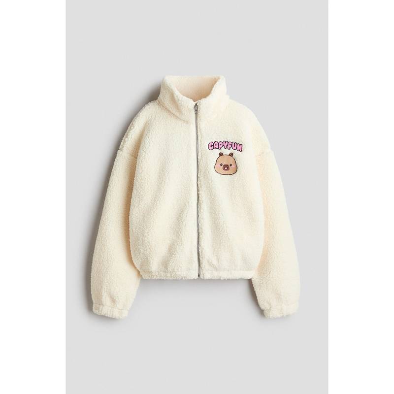 H&M Girls White Motif-Detail Teddy Jacket (8-10 Years)