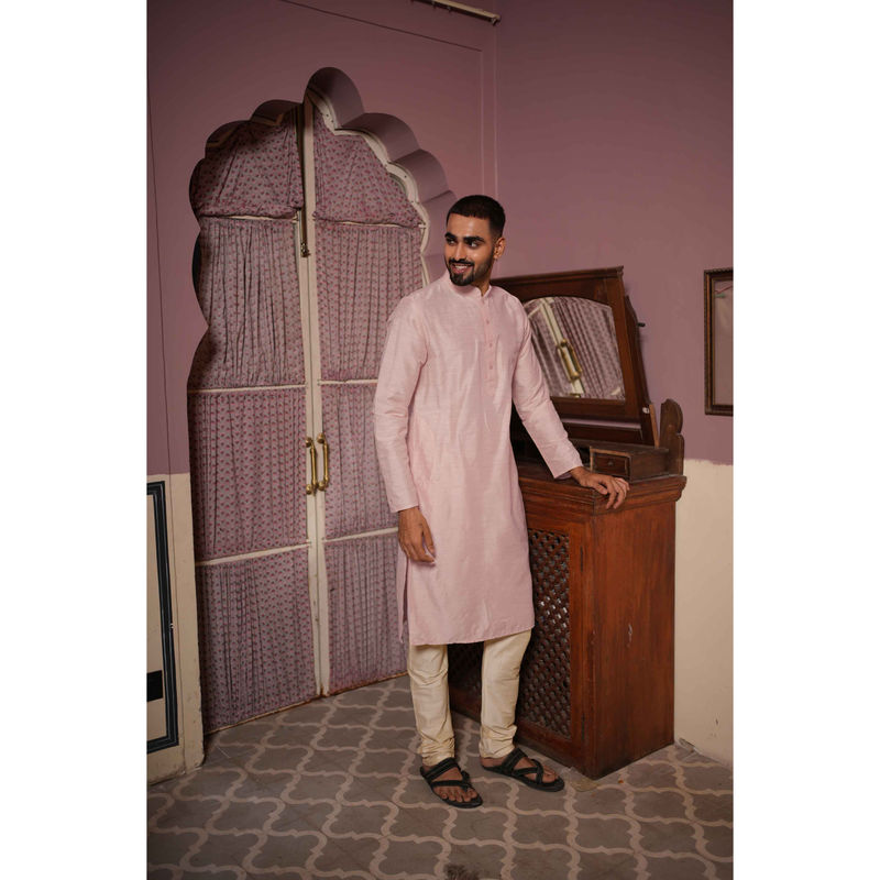 ETHNIC INDIA Solid Mandarin Collar Pink Straight Kurta (38)