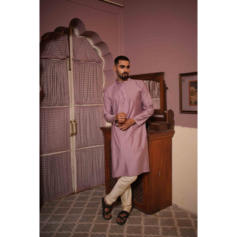 ETHNIC INDIA Solid Mandarin Collar Purple Straight Kurta (38)