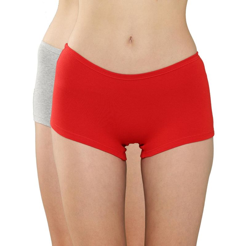 Leading Lady Women Solid Cotton Blend Mid Waist Underwear Boy Shorts (Pack of 2) (S)