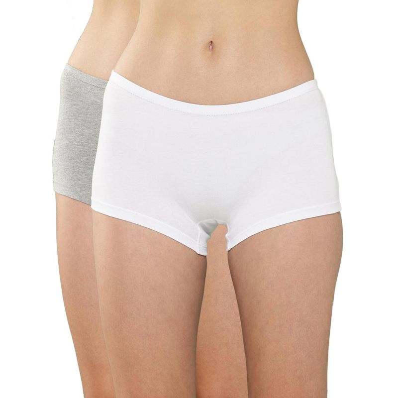 Leading Lady Women Solid Cotton Blend Mid Waist Underwear Boy Shorts (Pack of 2) (L)