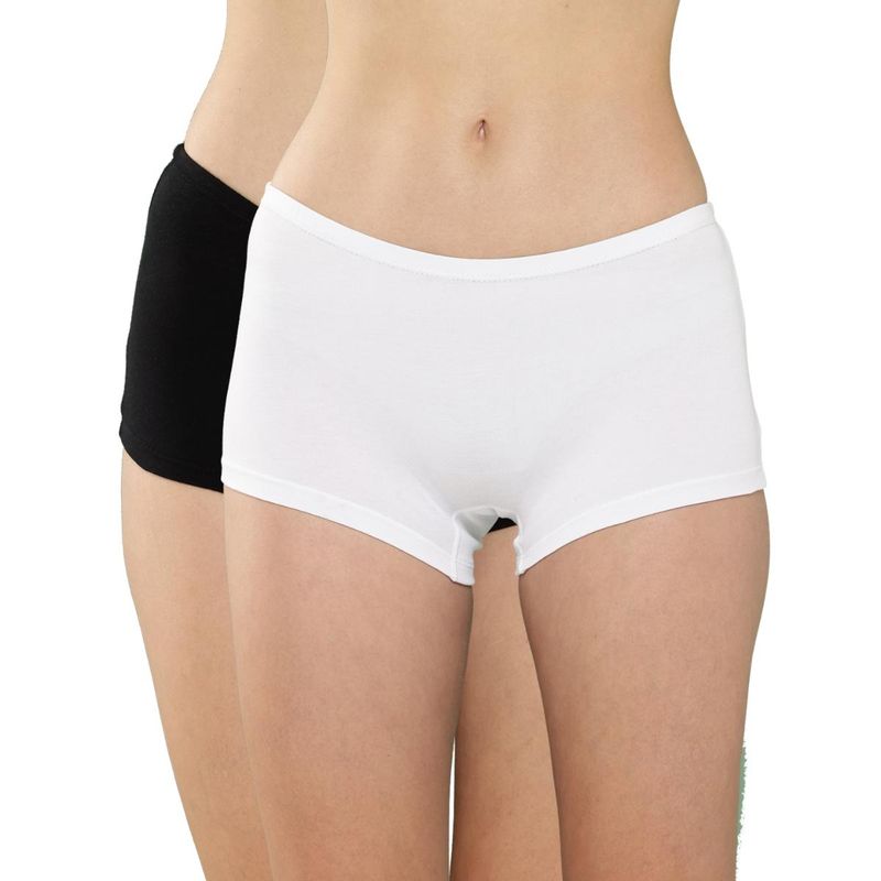 Leading Lady Women Solid Cotton Blend Mid Waist Underwear Boy Shorts (Pack of 2) (M)
