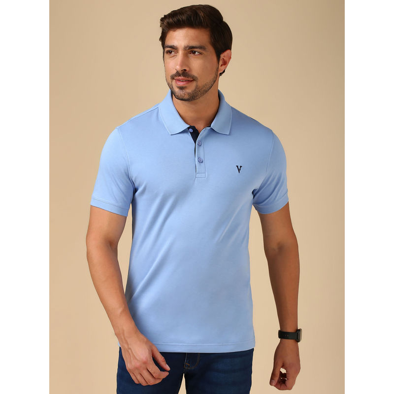 Van Heusen Men Blue Solid Regular Fit Polo T-Shirt (XL)