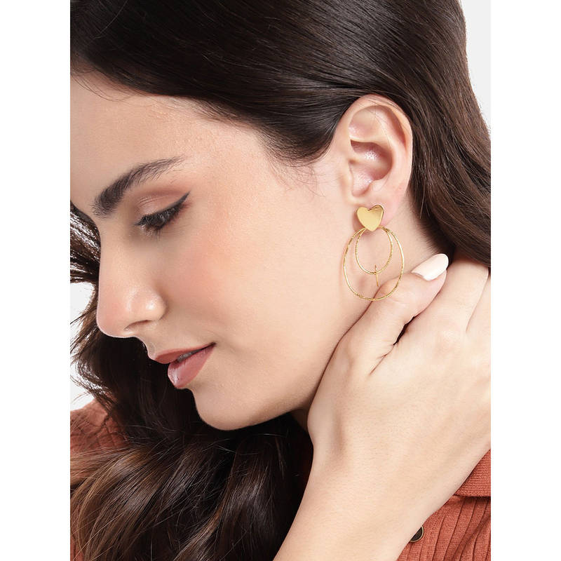 Buy Carlton London 18Kt Gold Plated with Heart Drop Earring Online