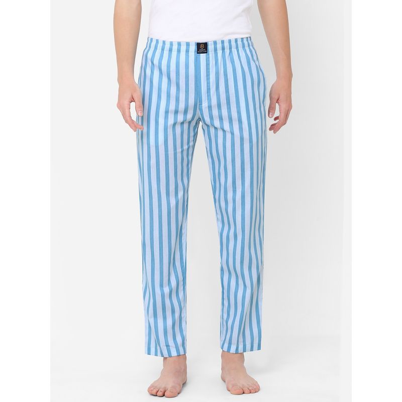 Urban Scottish Mens Stripes Printed Cotton Pyjamas Blue (S)