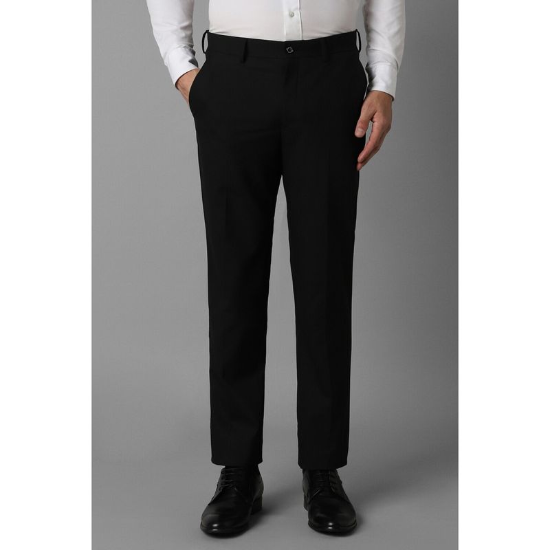 Louis Philippe Men Black Slim Fit Solid Flat Front Formal Trousers (30)