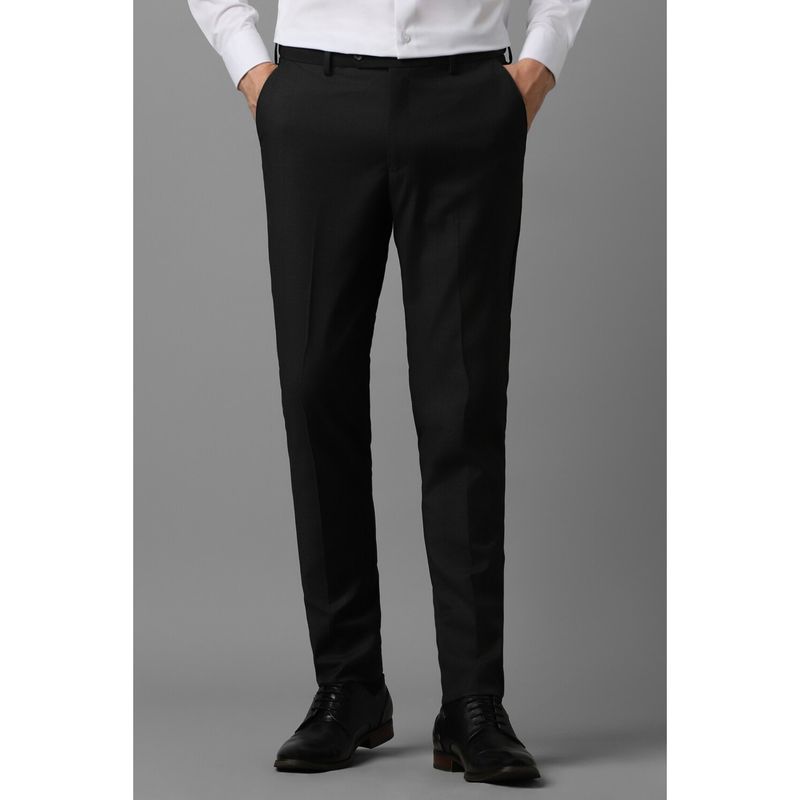 Louis Philippe Men Black Slim Fit Check Flat Front Formal Trousers (36)