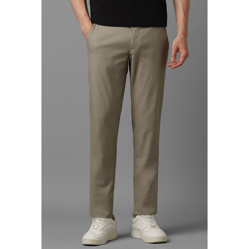 Louis Philippe Men Brown Slim Tapered Fit Textured Flat Front Casual Trousers (32)