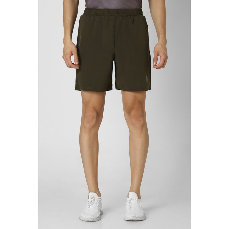 Van Heusen Men Olive Solid Casual Shorts (M)