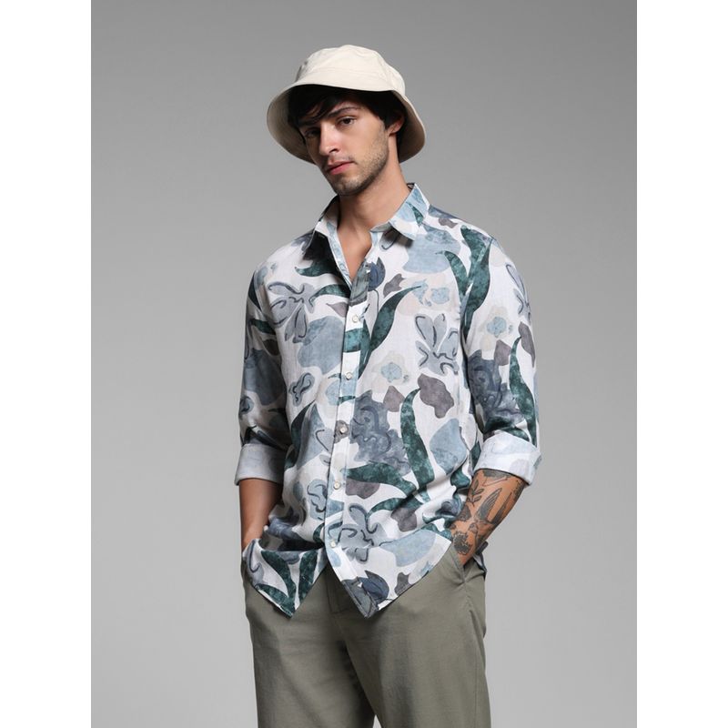 Jack & Jones White Floral Printed Shirt (XL)