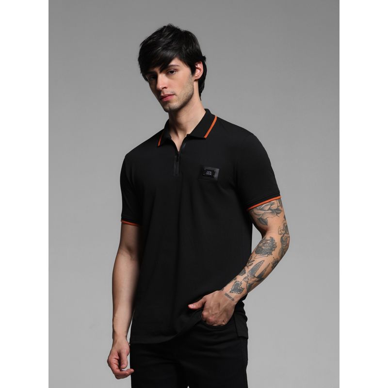 Jack & Jones Black Regular Fit Solid Polo T-Shirt (L)