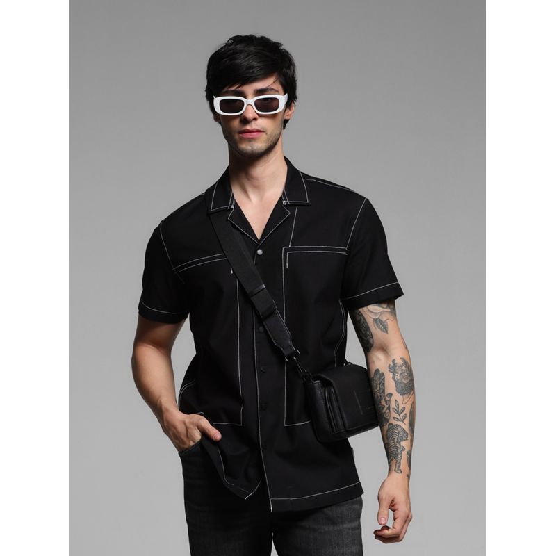 Jack & Jones Black Contrast Stitch Short Sleeves Solid Shirt (S)