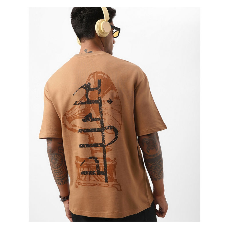 Bewakoof Heavy Duty 1.0 Men Camel Brown Sangeet Graphic Printed Oversized T-Shirt (S)