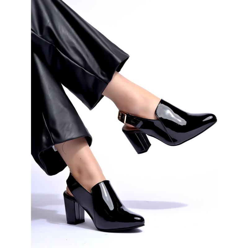 Shoetopia Pointed Toe Black Sandal Heels for Women (EURO 41)