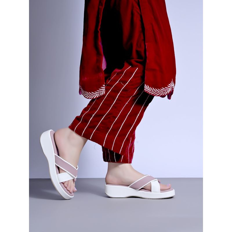 Shoetopia Cross Strap Mauve & White Sandals for Women (EURO 38)
