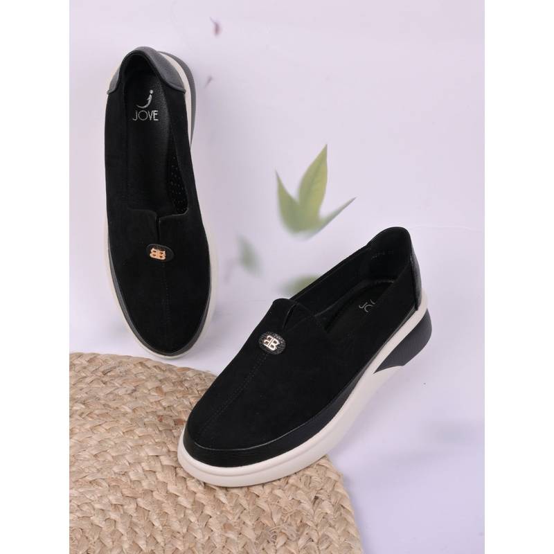 Jove Women Black Solid Loafers (EURO 39)