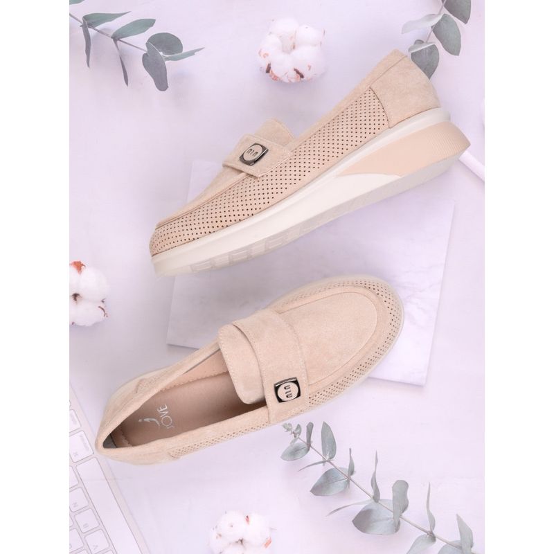 Jove Women Beige Solid Loafers (EURO 36)