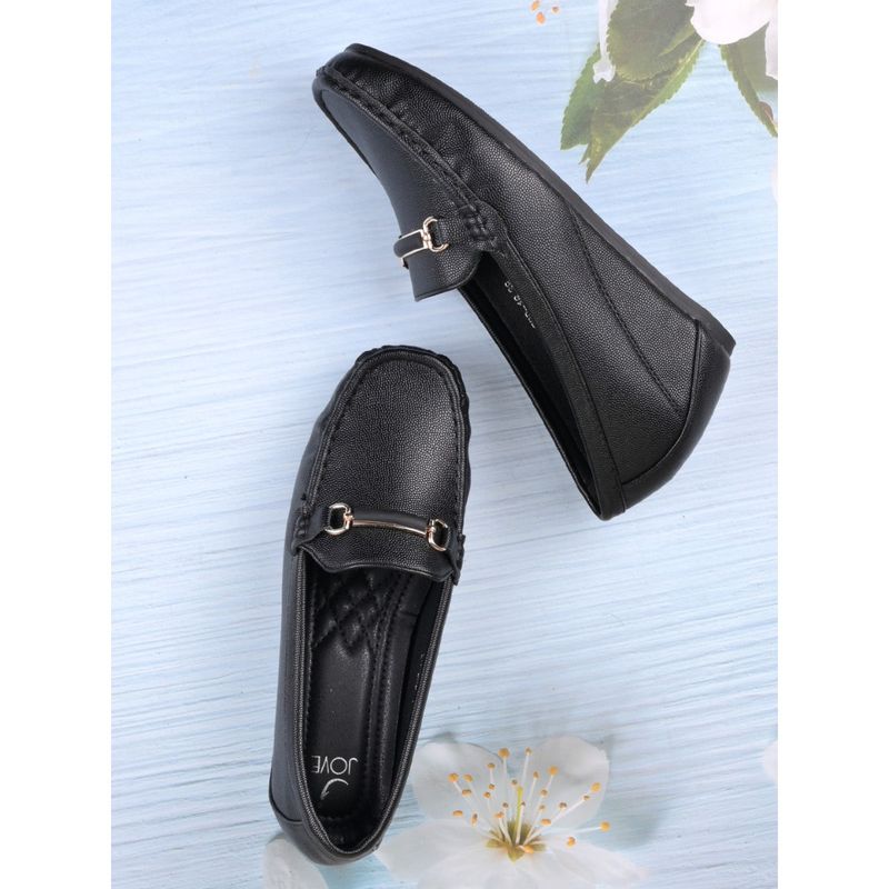 Jove Women Black Textured Wedge Heel Loafers (EURO 36)