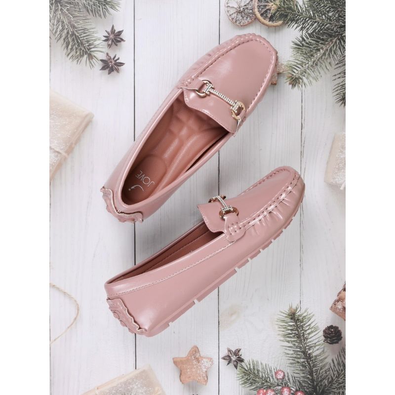 Jove Women Pink Solid Western Embellished Loafers (EURO 36)