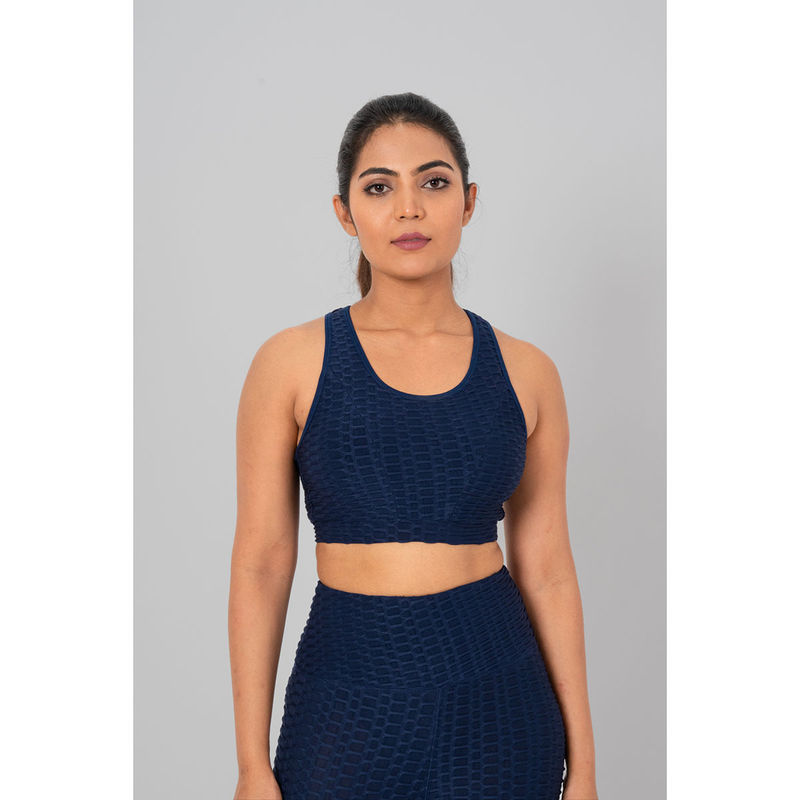 The Fit Theory Full Coverage Women Comfy Non Wired Medium Impact Sports Bra Navy Blue (M)