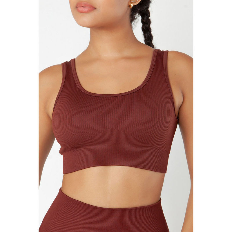 The Fit Theory Full Coverage Women Comfy Non Wired Medium Impact Seamless Sports Bra Wine (S)