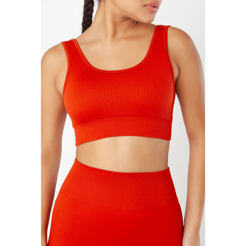 The Fit Theory Full Coverage Women Comfy Non Wired Medium Impact Seamless Sports Bra Orange (S)