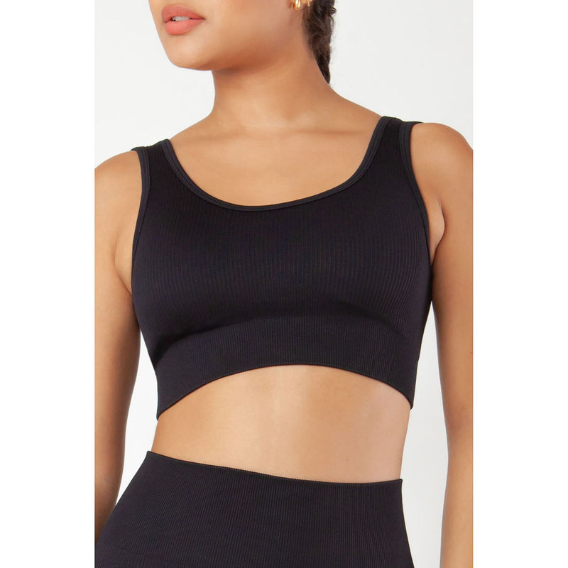 The Fit Theory Full Coverage Women Comfy Non Wired Medium Impact Seamless Sports Bra Black (S)