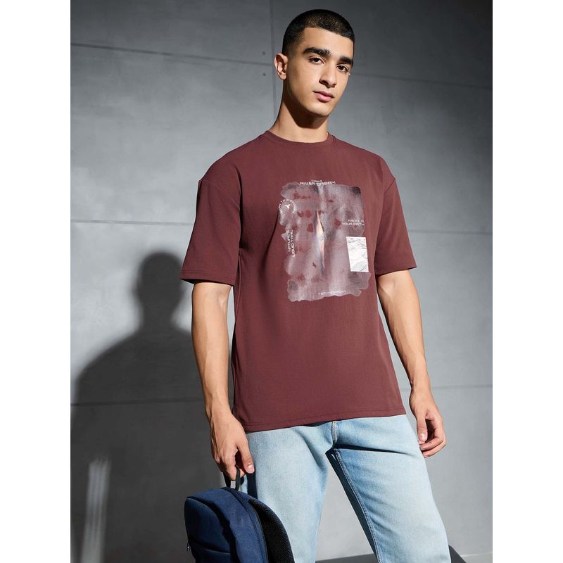 Technosport Men Jacquard Relaxed Fit Round Neck Sports T-Shirt with Elasto Plus (XL)