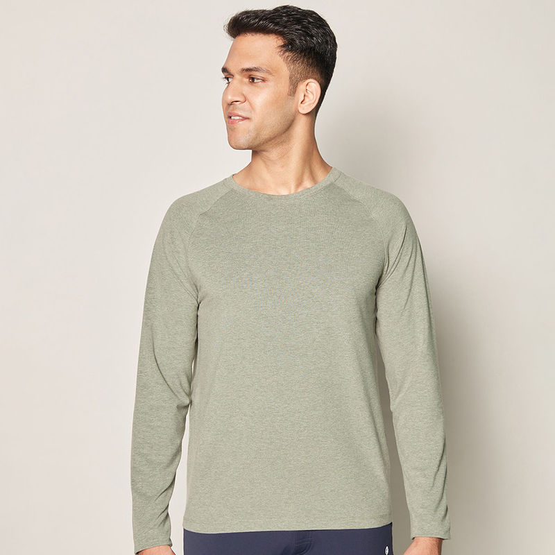 GLOOT Anti Odor Cotton Long Sleeve Round Neck T-Shirt - GLA010 Olive Melange (XL)