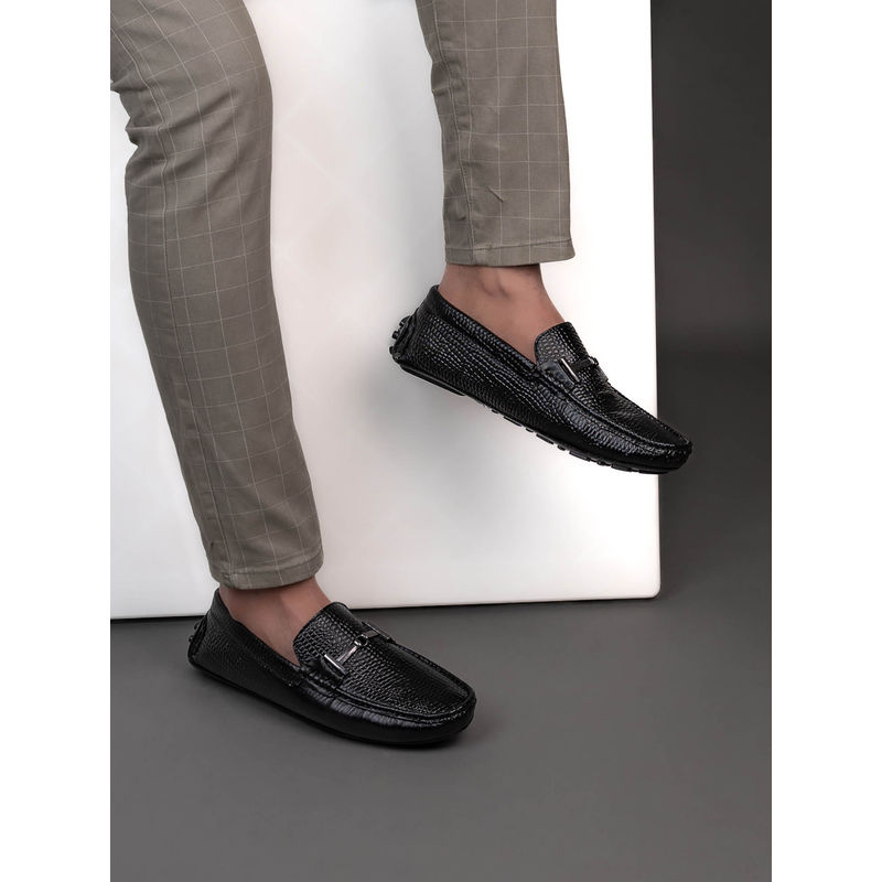 Styli Mens Black Genuine Leather Boat Shape Slip On Casual Shoes (EURO 44)