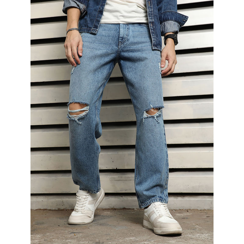 High Star Men's Blue Summer Cotton Relaxed Fit Mid-Rise Jeans (32)