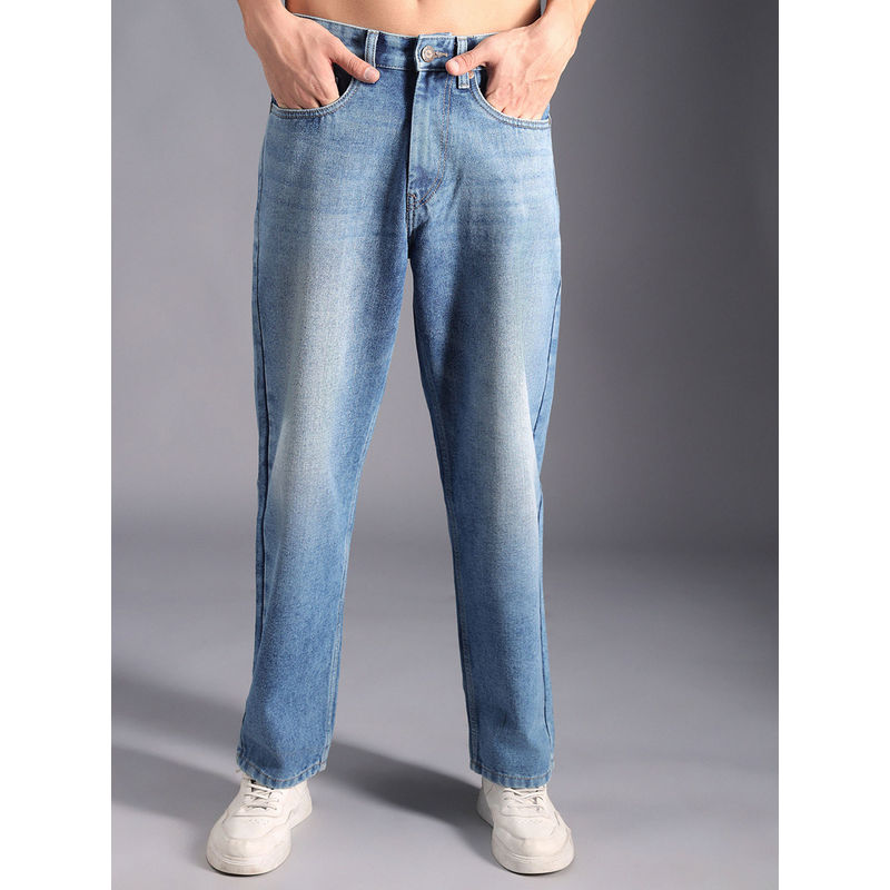 High Star Men's Blue Summer Cotton Wide Leg Mid-Rise Jeans (32)