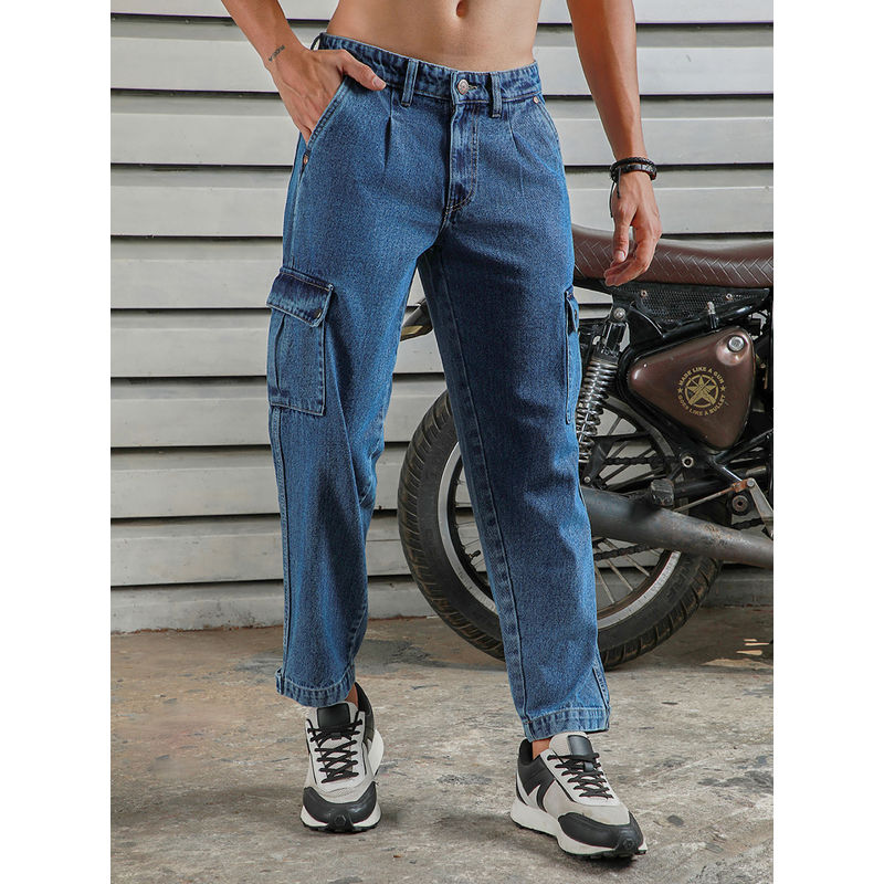 High Star Men's Blue Summer Cotton Tapered Fit Mid-Rise Jeans (28)