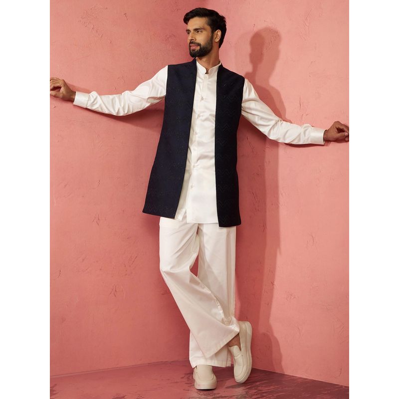 Vastramay Silk Blend Nehru Jacket Kurta with Pyjamas for Men (36)