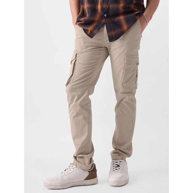 The Souled Store Men Original Solid Beige Cargo Pants (36)