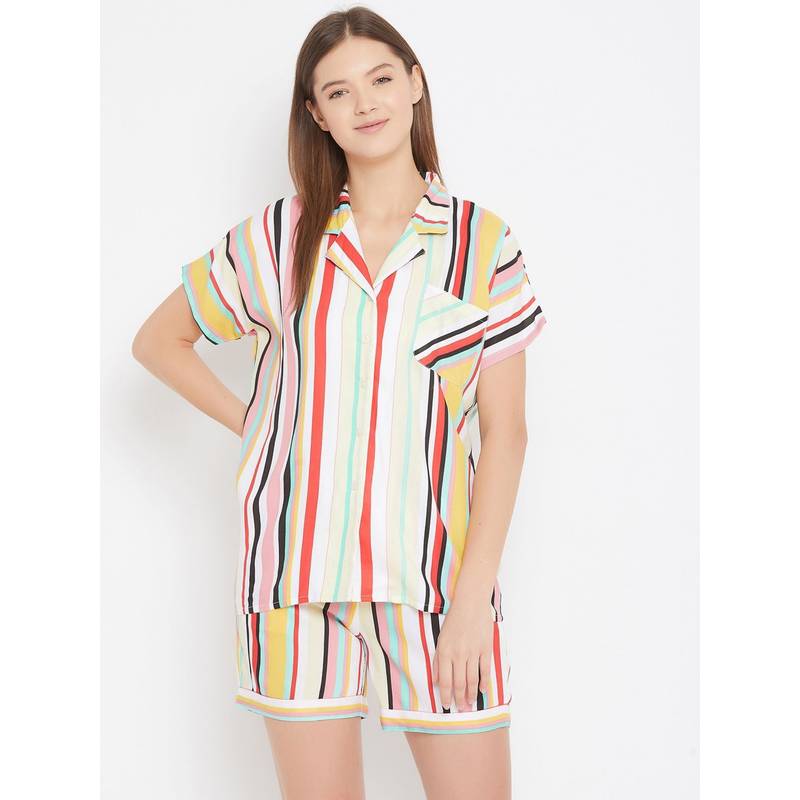 The Kaftan Company Striped Shirt And Shorts Set - Multi-Color (L)